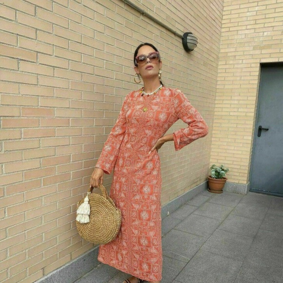 ZARA Long Embroidered Dress S,M - Picture 2 of 16